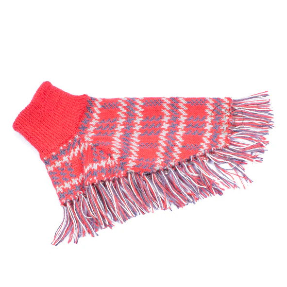 ALQO WASI | Coral Plaid Sweater Poncho - Image 2