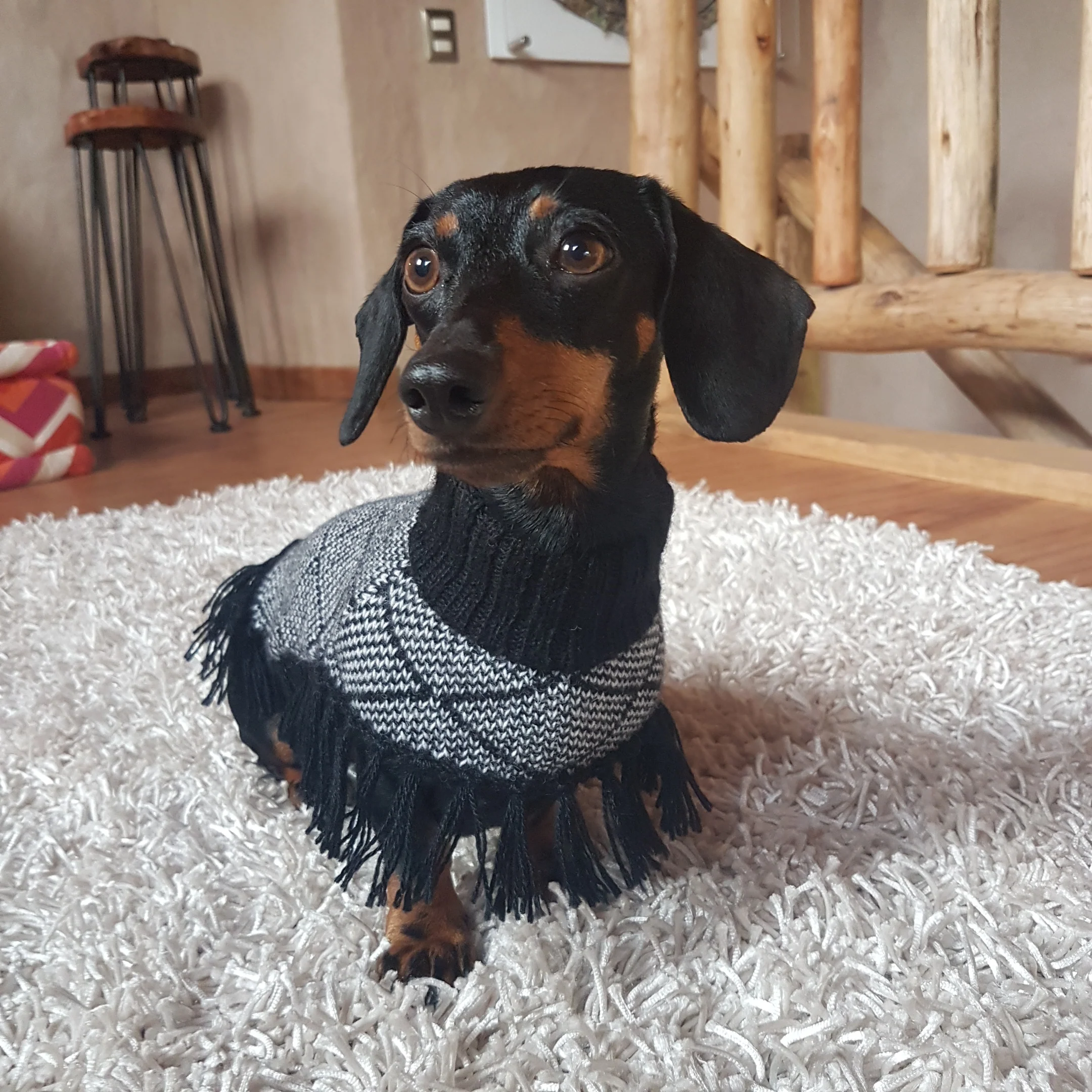 ALQO WASI | Diamond Sweater Poncho in Black + White - Image 2