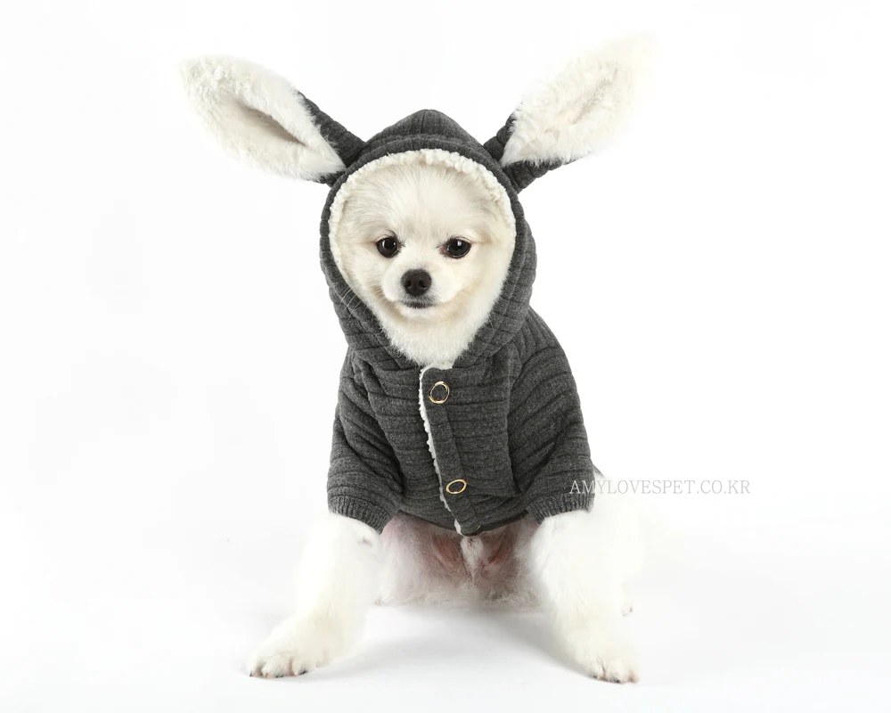 AMY LOVES PET | Bunny Hoodie in Grey - Image 3