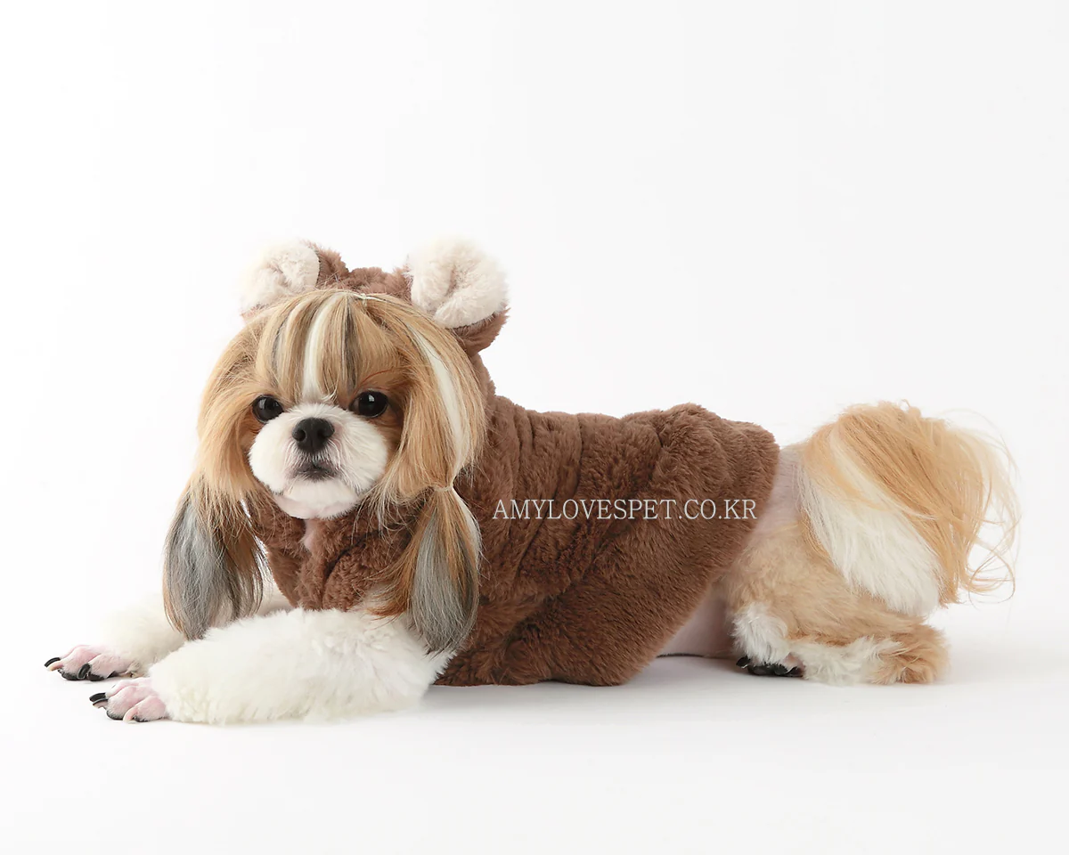 AMY LOVES PET | Furry Brown Bear Hoodie - Image 3