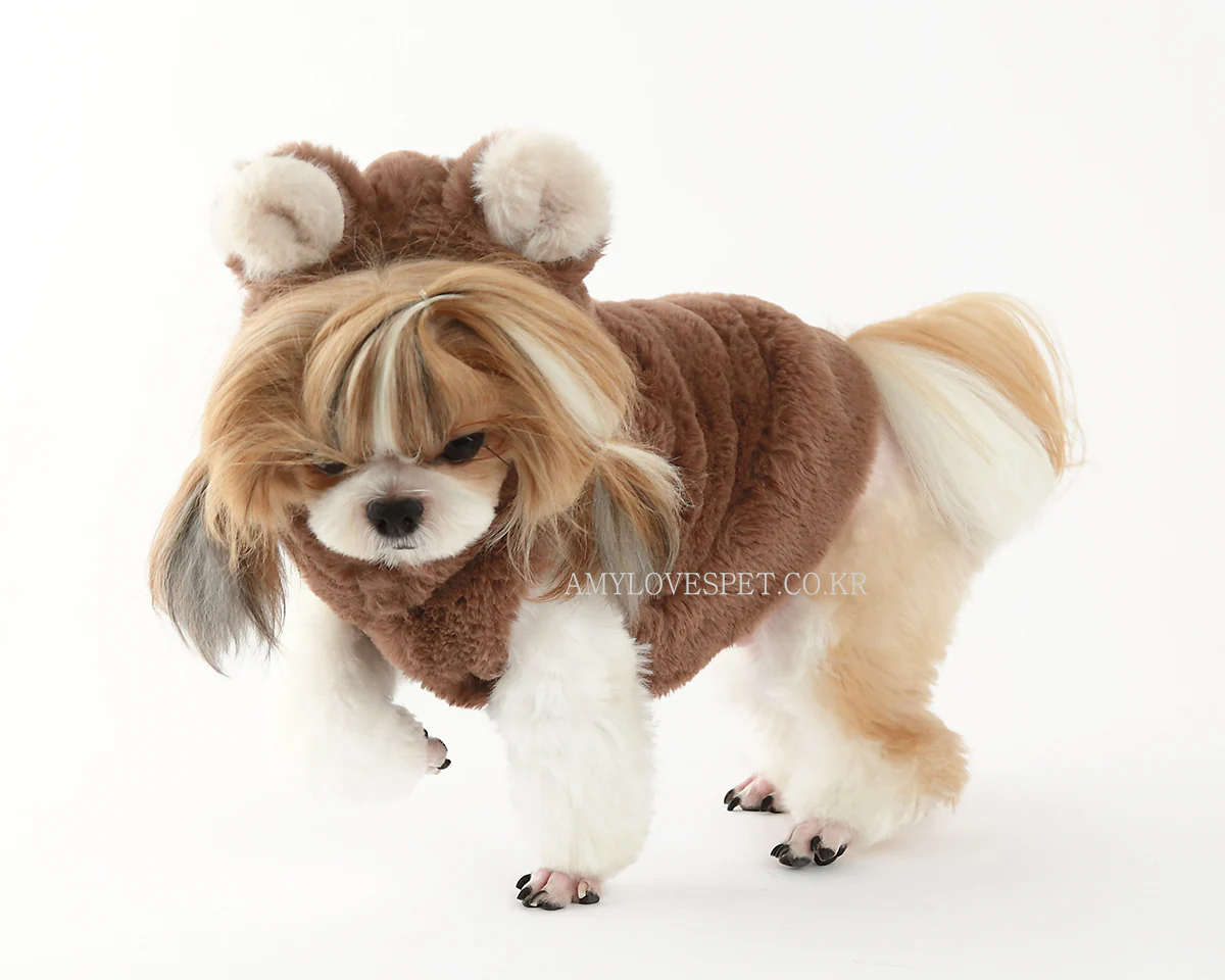 AMY LOVES PET | Furry Brown Bear Hoodie - Image 5