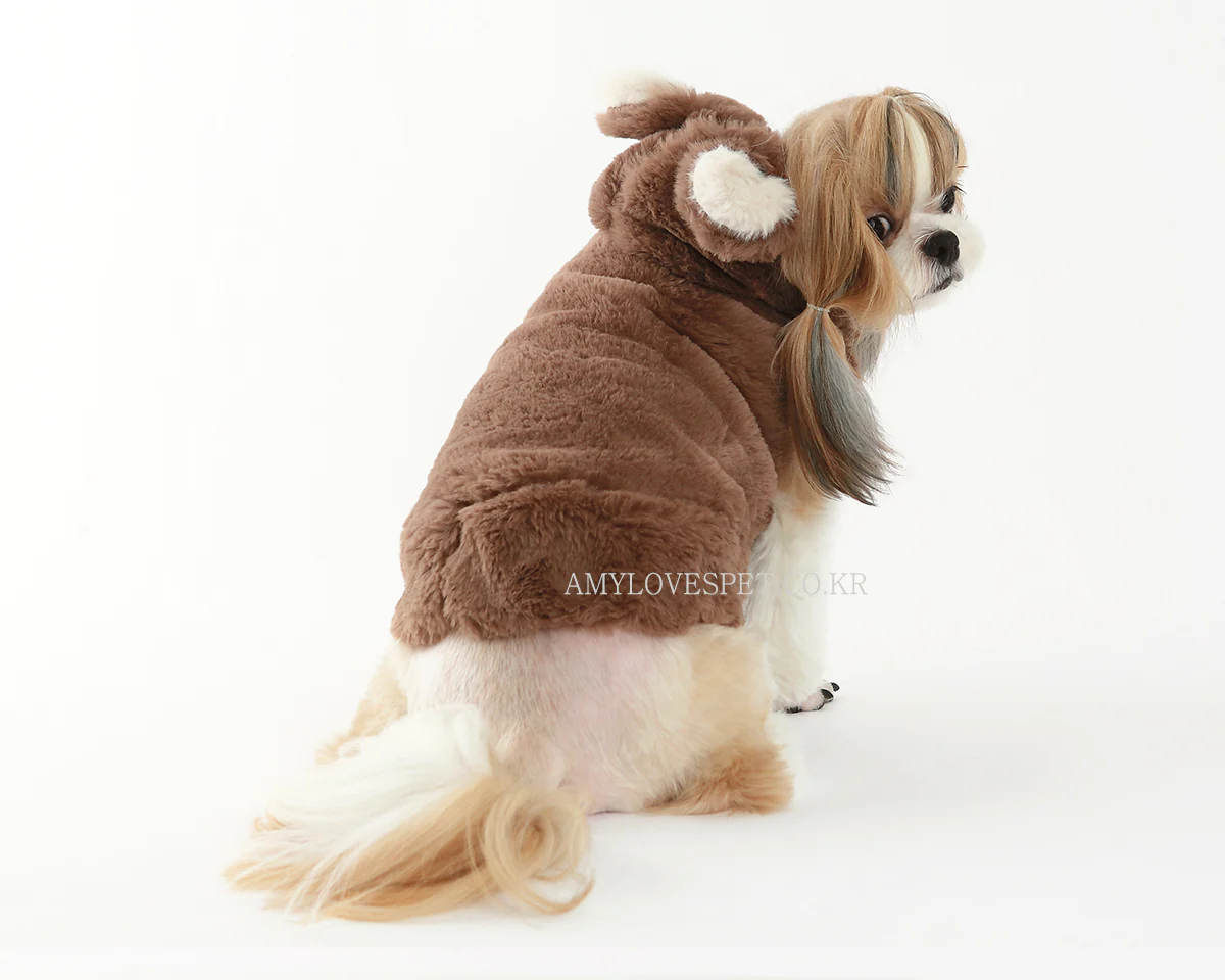 AMY LOVES PET | Furry Brown Bear Hoodie - Image 7