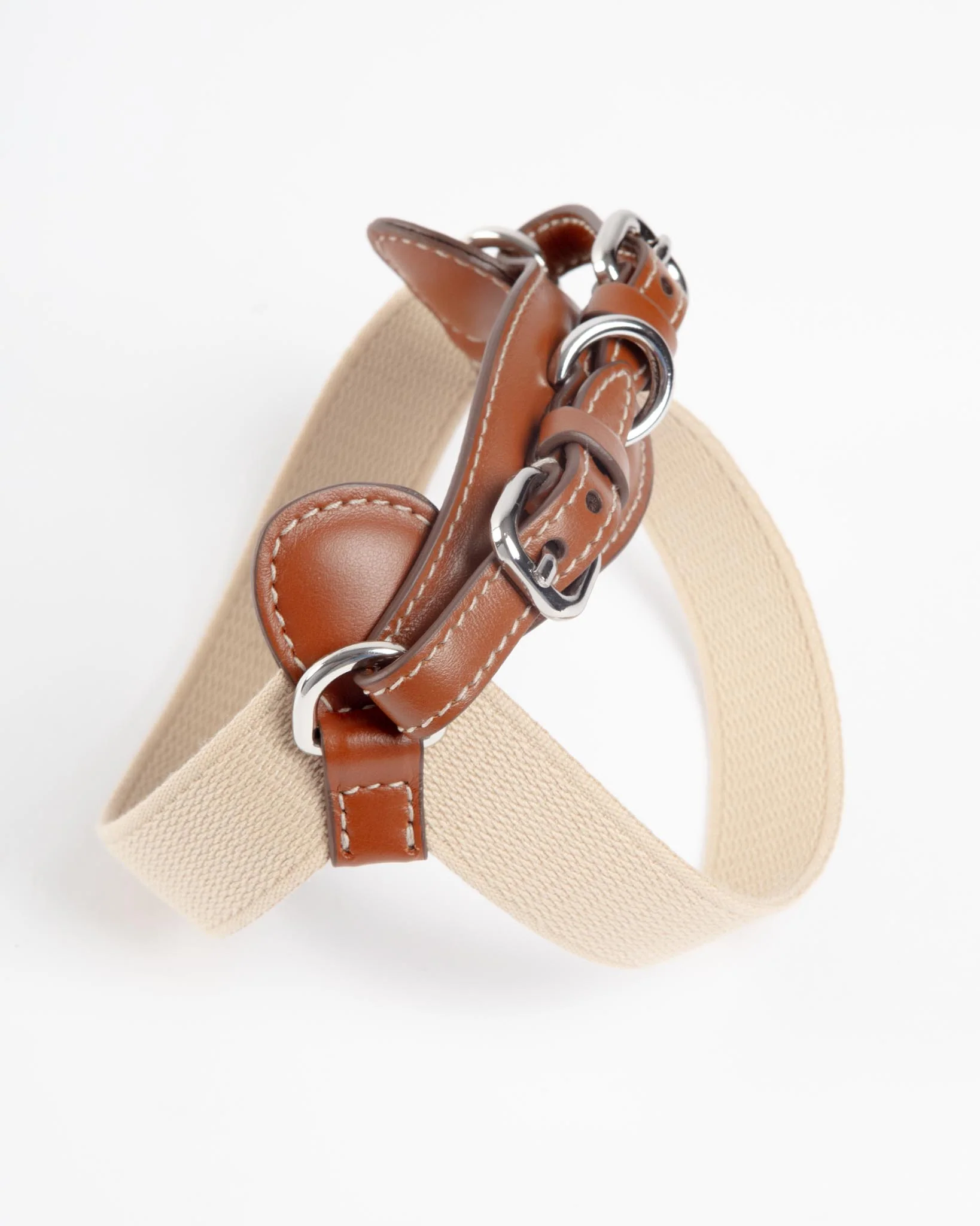 Aria Textile Dog Harness in Natural + Tobacco (Made in Italy) - Image 4