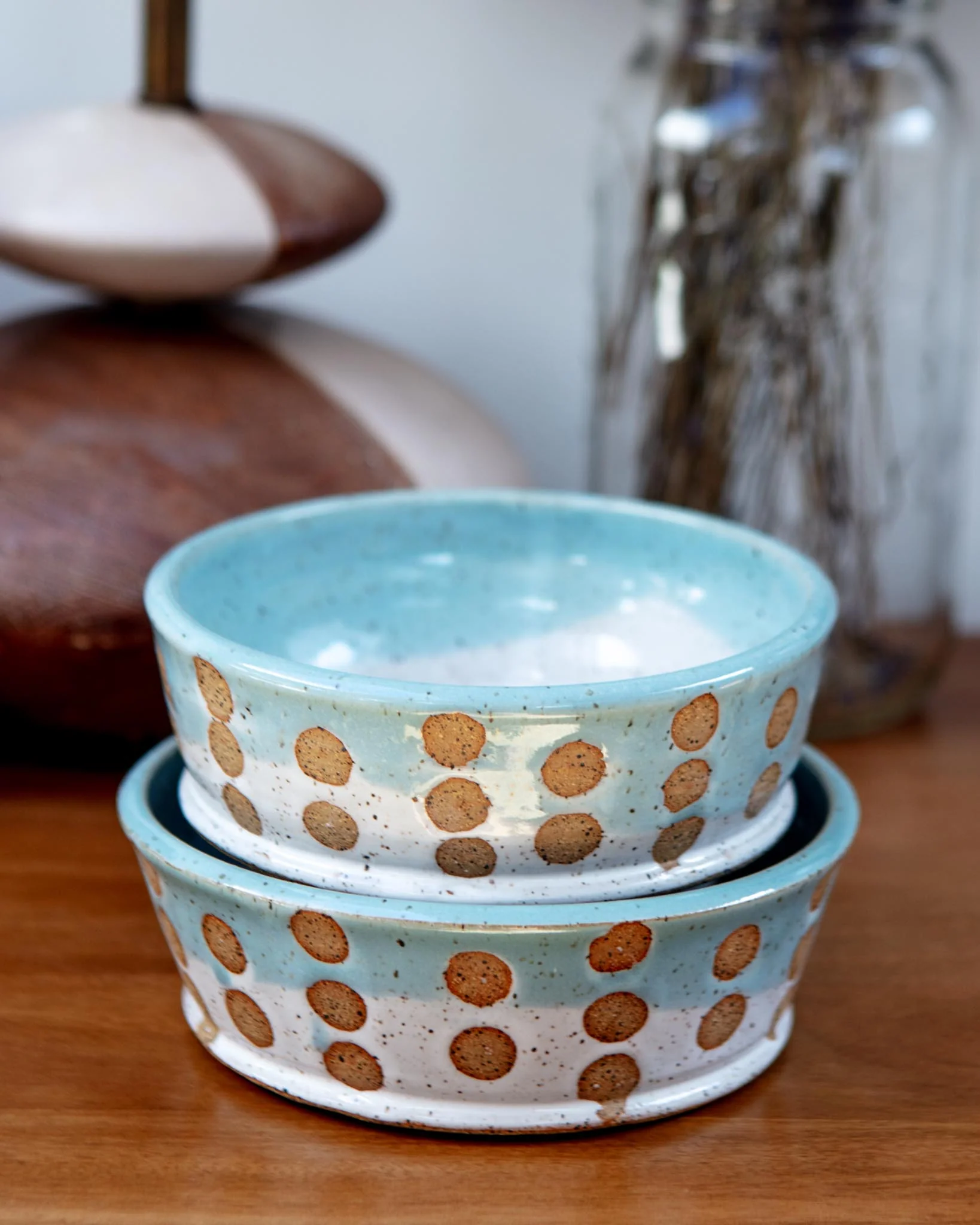 Ceramic Spotted Jade Dog Bowl (Made in the USA) (FINAL SALE)