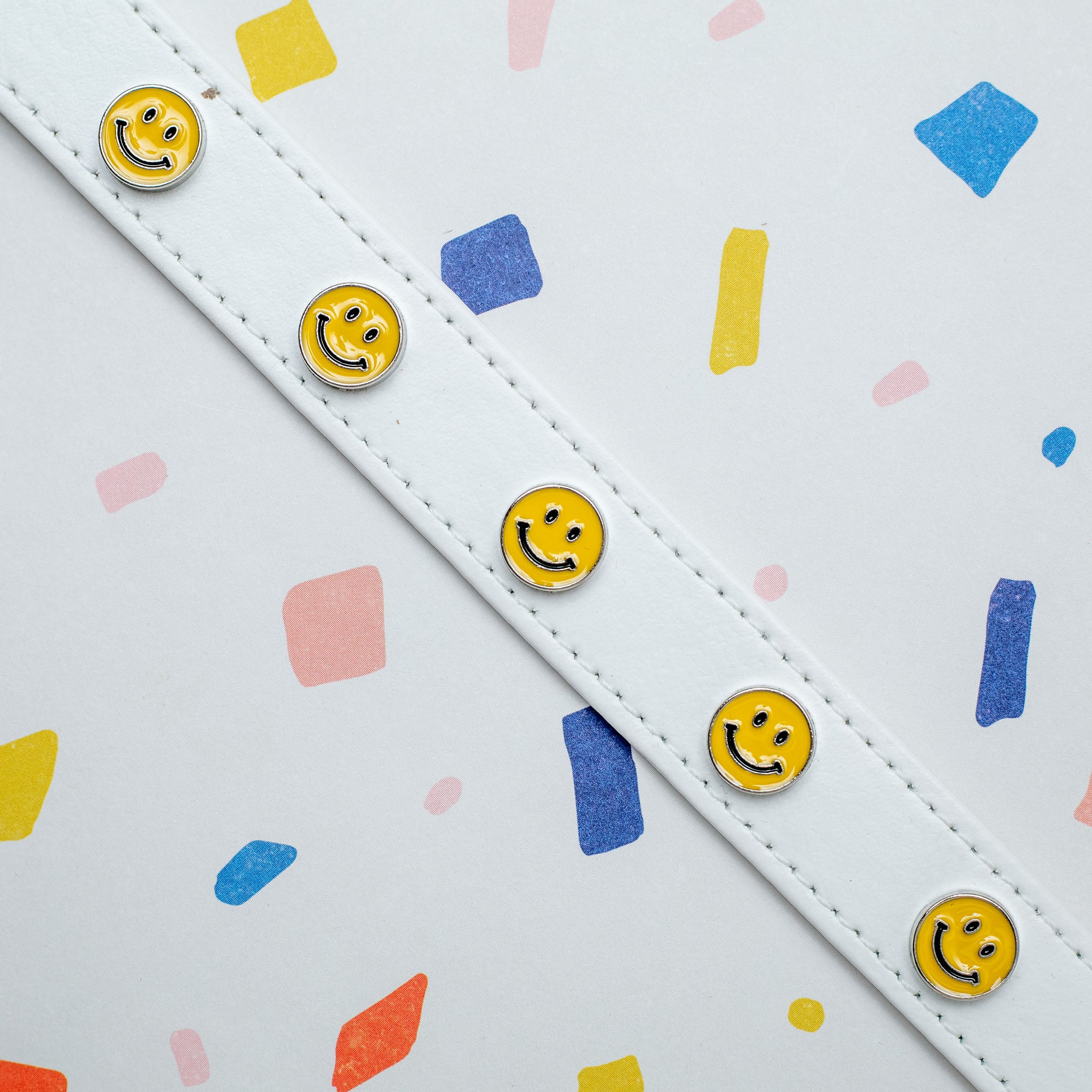 Smiley Face Vegan Leather Dog Collar in White (Made in the USA) - Image 2