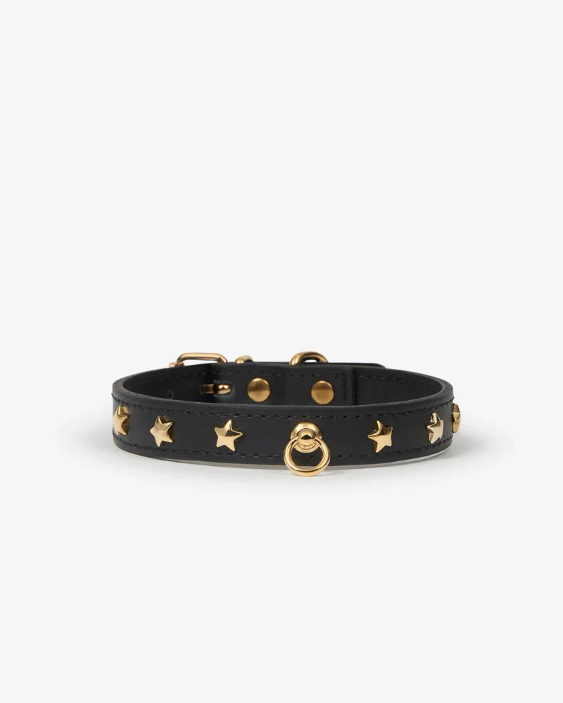 Black Nara Leather Dog Collar with Brass Stars (Made in Italy) (FINAL SALE) - Image 8