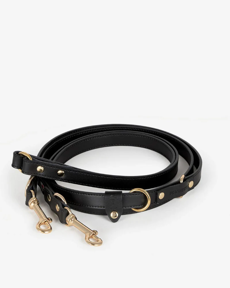 Black Nara Hands-Free Leather Dog Leash with Brass Hardware (Made in Italy) - Image 2