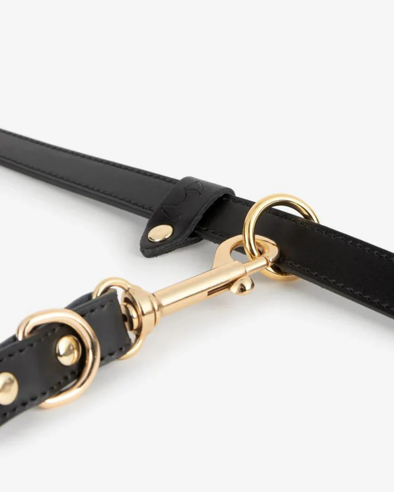 Black Nara Hands-Free Leather Dog Leash with Brass Hardware (Made in Italy) - Image 3
