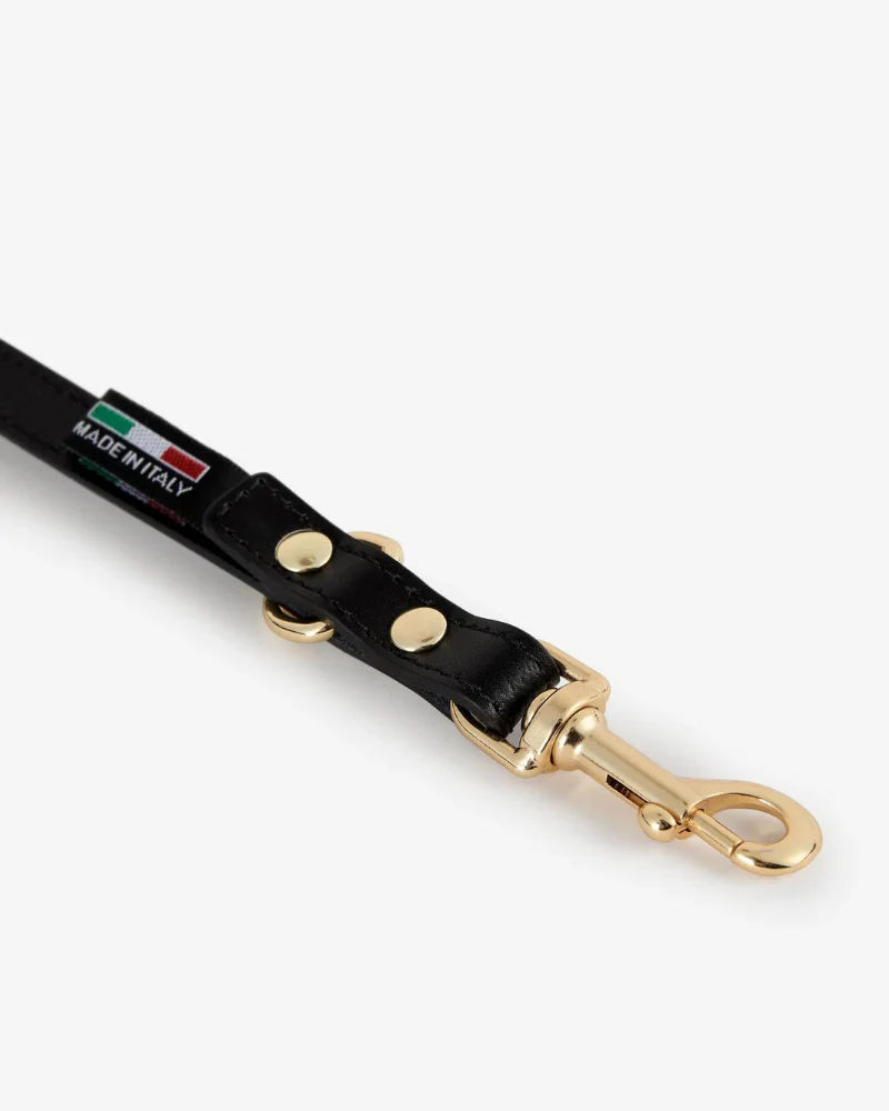 Black Nara Hands-Free Leather Dog Leash with Brass Hardware (Made in Italy) - Image 4