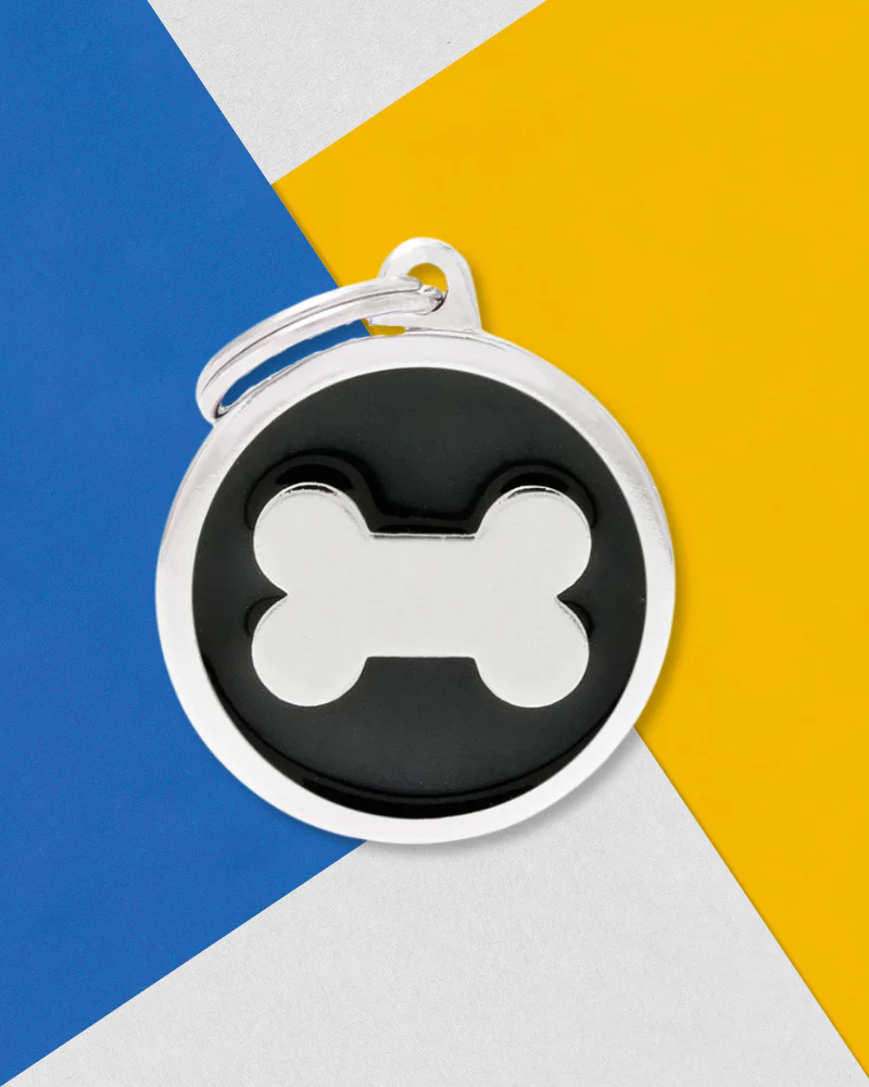 Black & White Chic Circle Bone Pet ID Tag