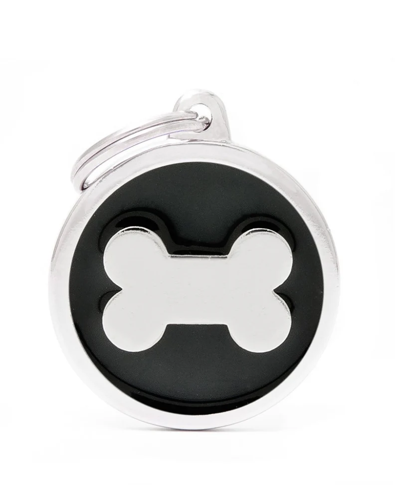 Black & White Chic Circle Bone Pet ID Tag - Image 2