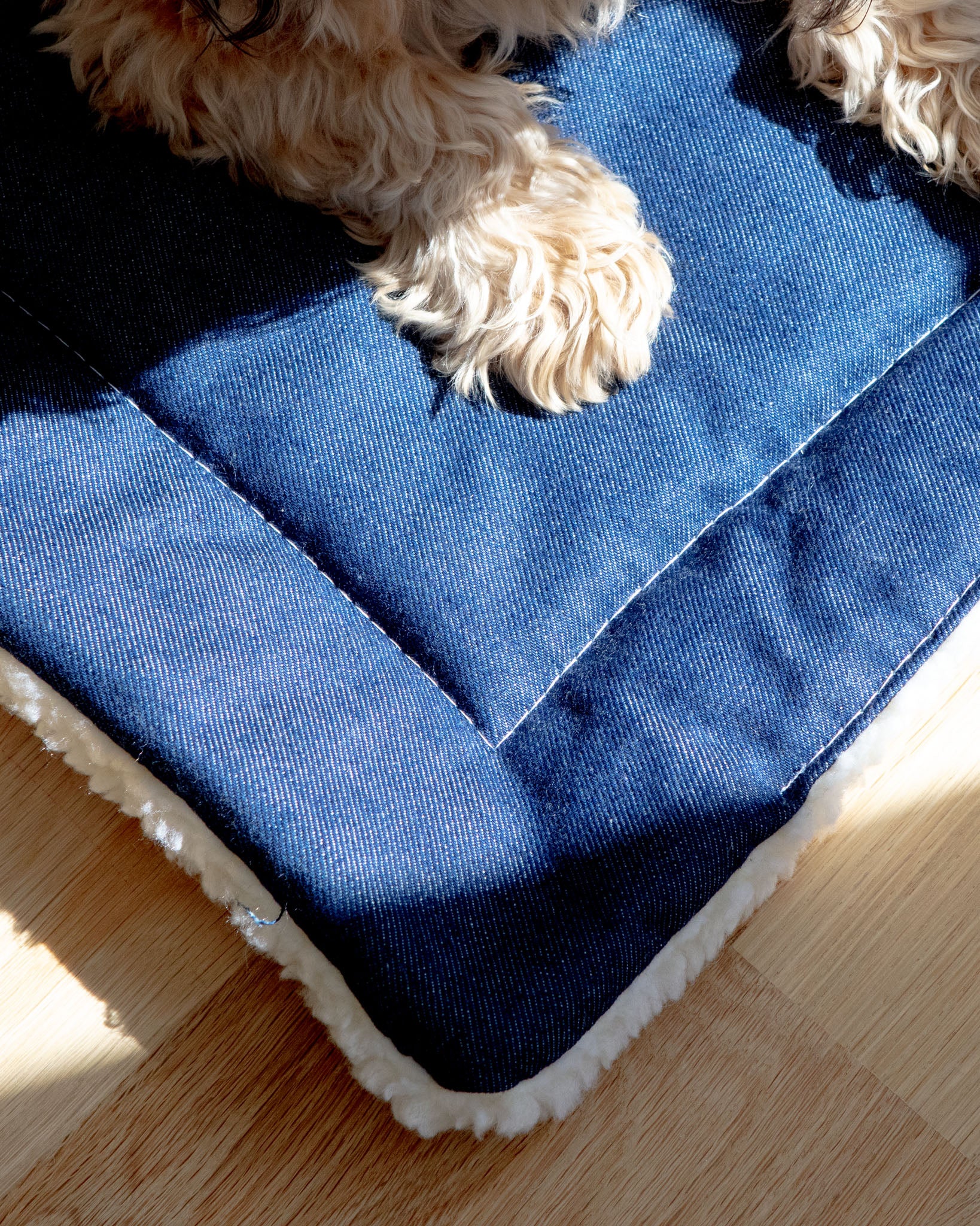 Blue Denim & Shearling Pet Napping Mat (Made in the USA) - Image 3