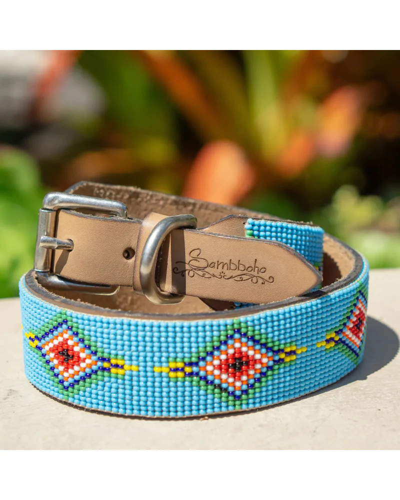 Blue Vogue Beaded Dog Collar (Rolled or Flat) - Image 2