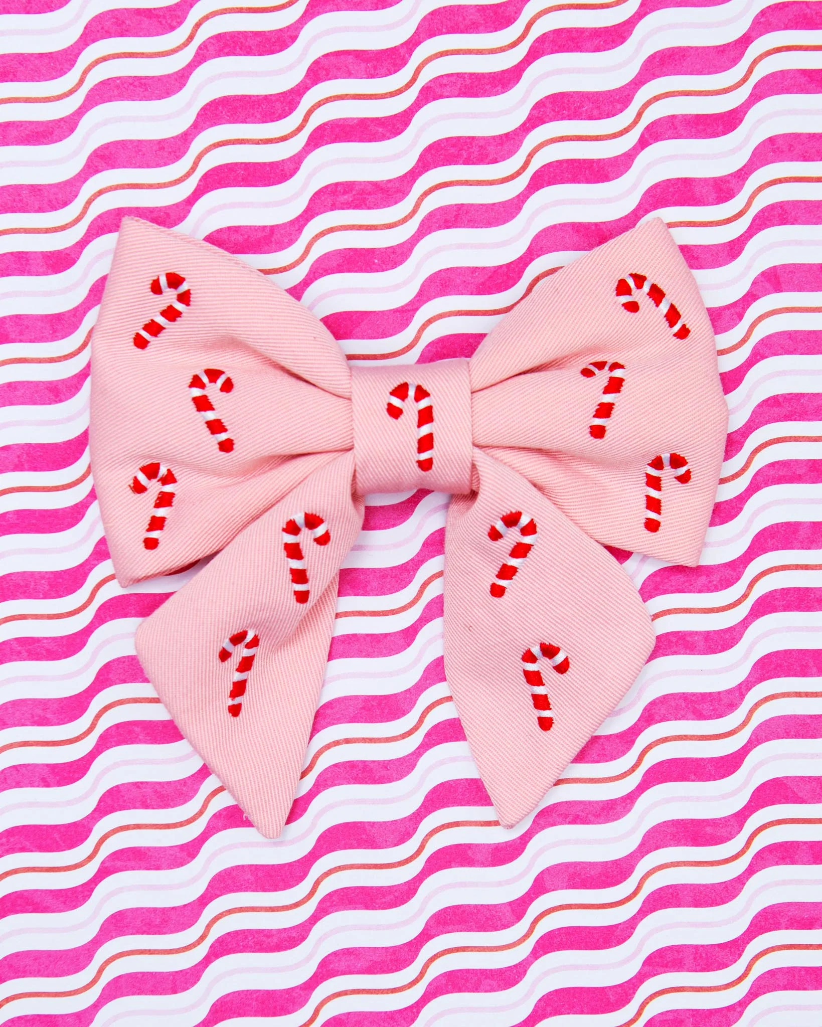 Blush Pink Embroidered Candy Canes Lady Dog Bow (Made in the USA) - Image 3