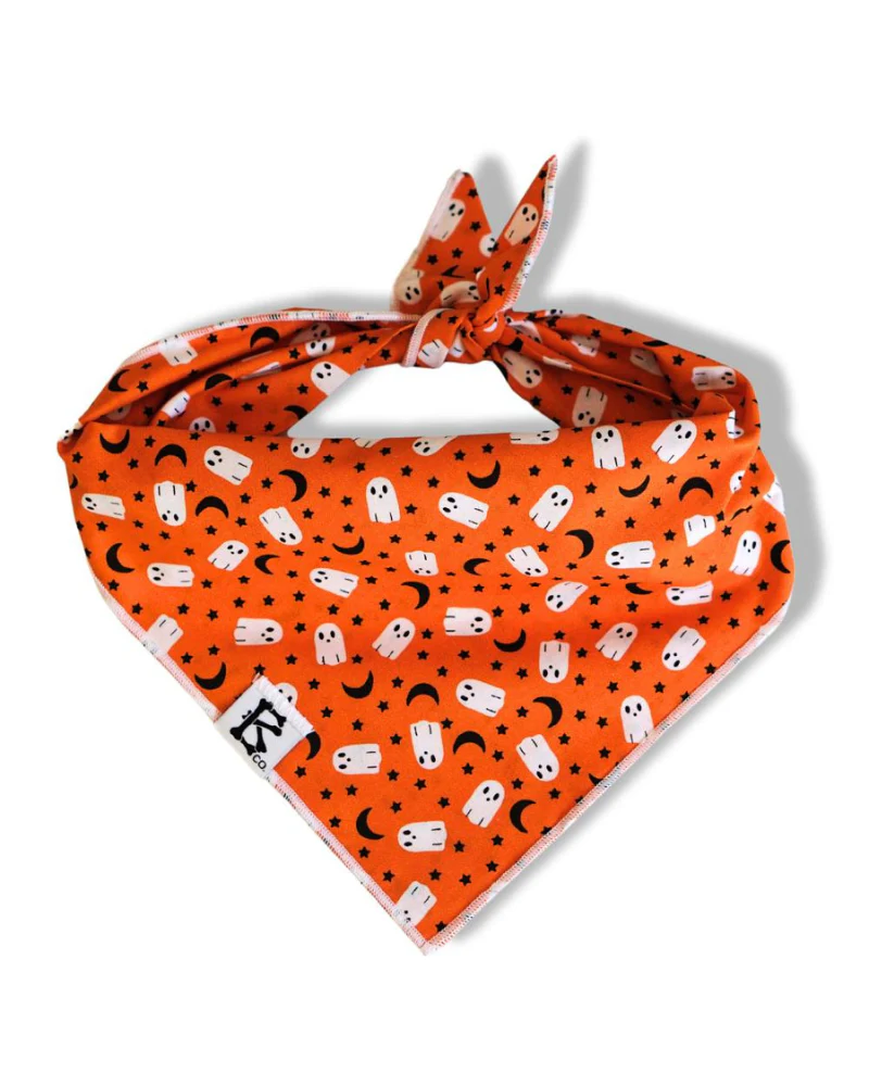 "Boo-Tiful Nights" Orange Ghosts Halloween Dog Bandana (Made in the USA) - Image 3