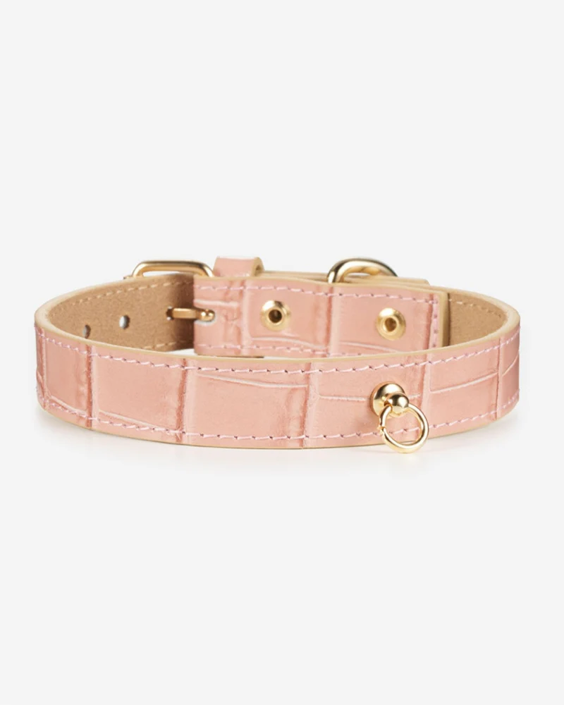 Lia Crocodile Print Leather Dog Collar in Pale Pink (Made in Italy) (FINAL SALE) - Image 3
