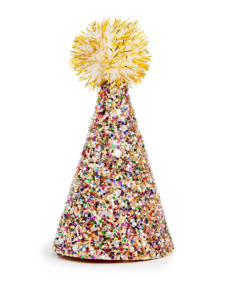 BUSTER'S PARTY SHOP | Confetti Glitter + Gold Pom Pom Mini Party Hat - Image 2