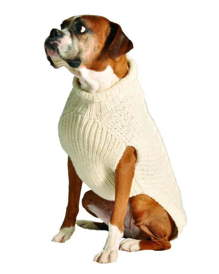 Cable Knit Wool Dog Sweater in Natural - Image 6