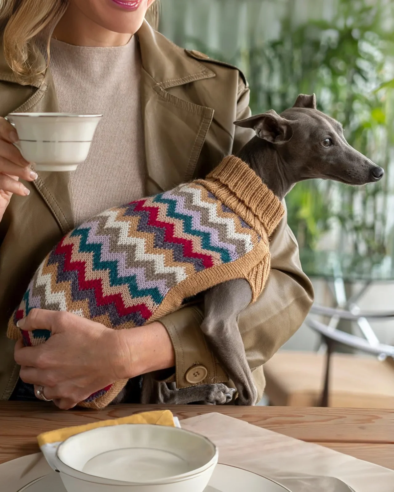 Camel Chevron Alpaca Knit Dog Sweater (FINAL SALE) - Image 2