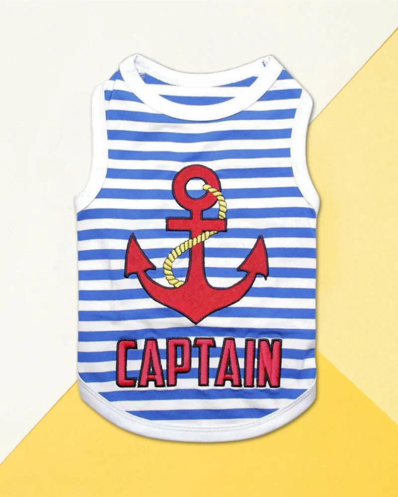 Captain Dog Tank Top in Blue & White Stripe (FINAL SALE) - Image 3