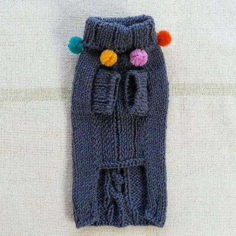 CASA LUNA | Cable Knit Pom-Pom Sweater in Charcoal Grey - Image 2