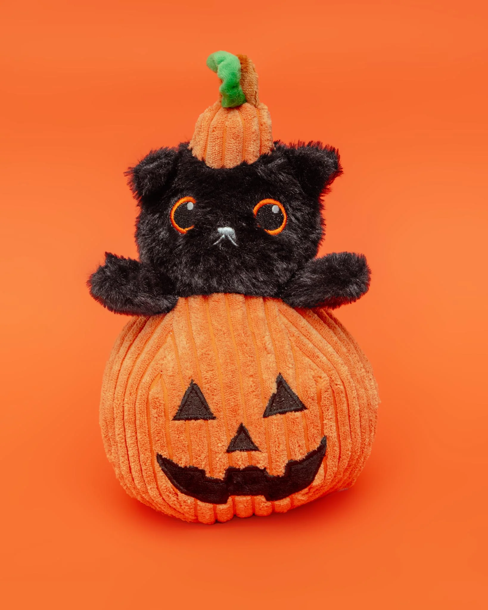 Cat-O-Lantern Pumpkin Cat Squeaky & Crinkle Plush Toy - Image 2
