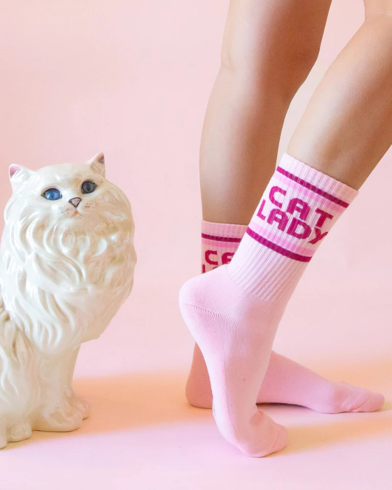 Cat Lady Striped Ribbed Crew Socks - Image 3