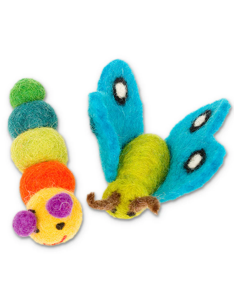 Caterpillar & Butterfly Wool Cat Toy (2-Pack) - Image 2