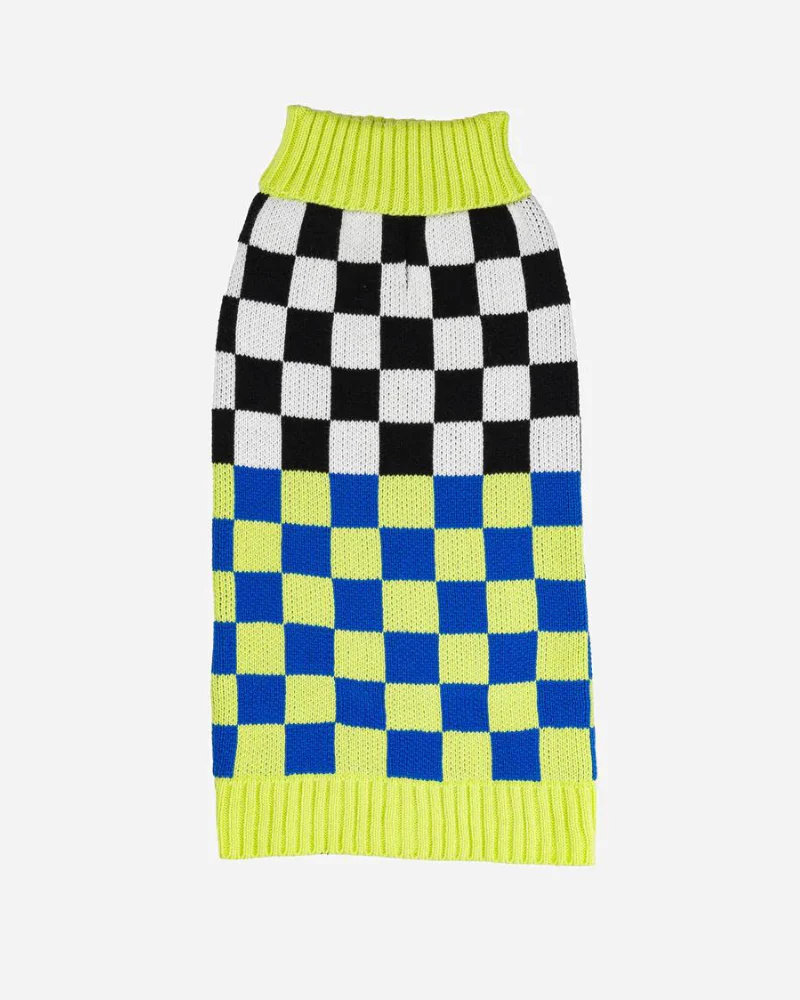 Checkerboard Dog Sweater in Lime & Cobalt (FINAL SALE) - Image 5