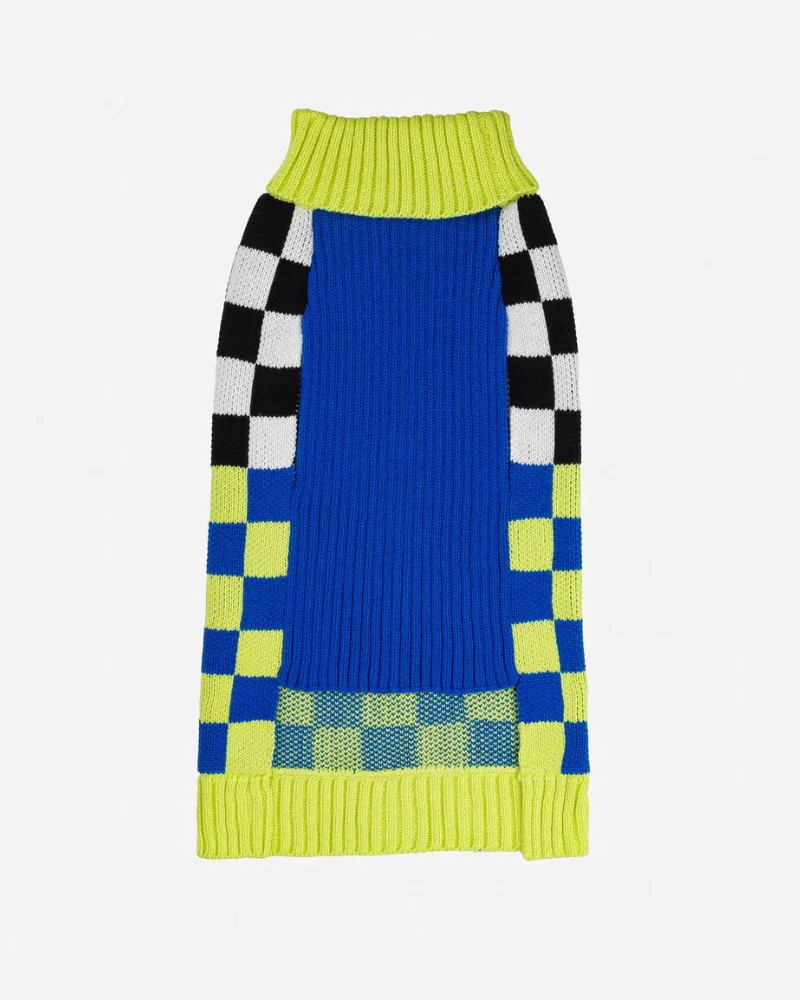Checkerboard Dog Sweater in Lime & Cobalt (FINAL SALE) - Image 7