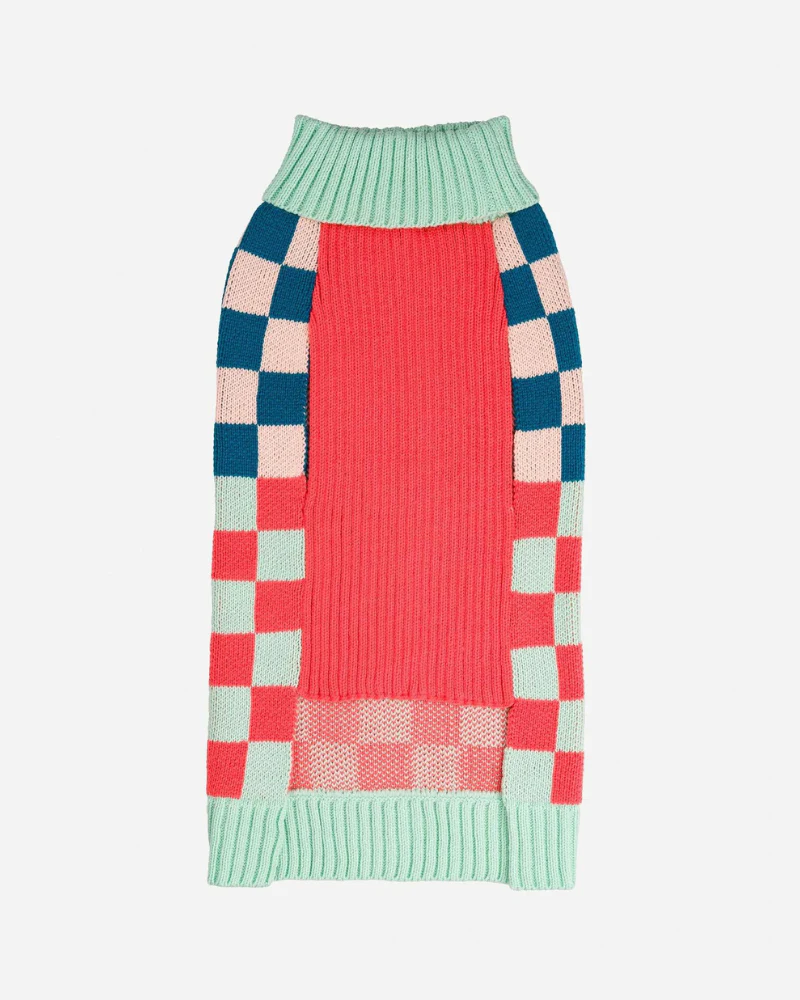 Checkerboard Dog Sweater in Melon & Jade (FINAL SALE) - Image 4