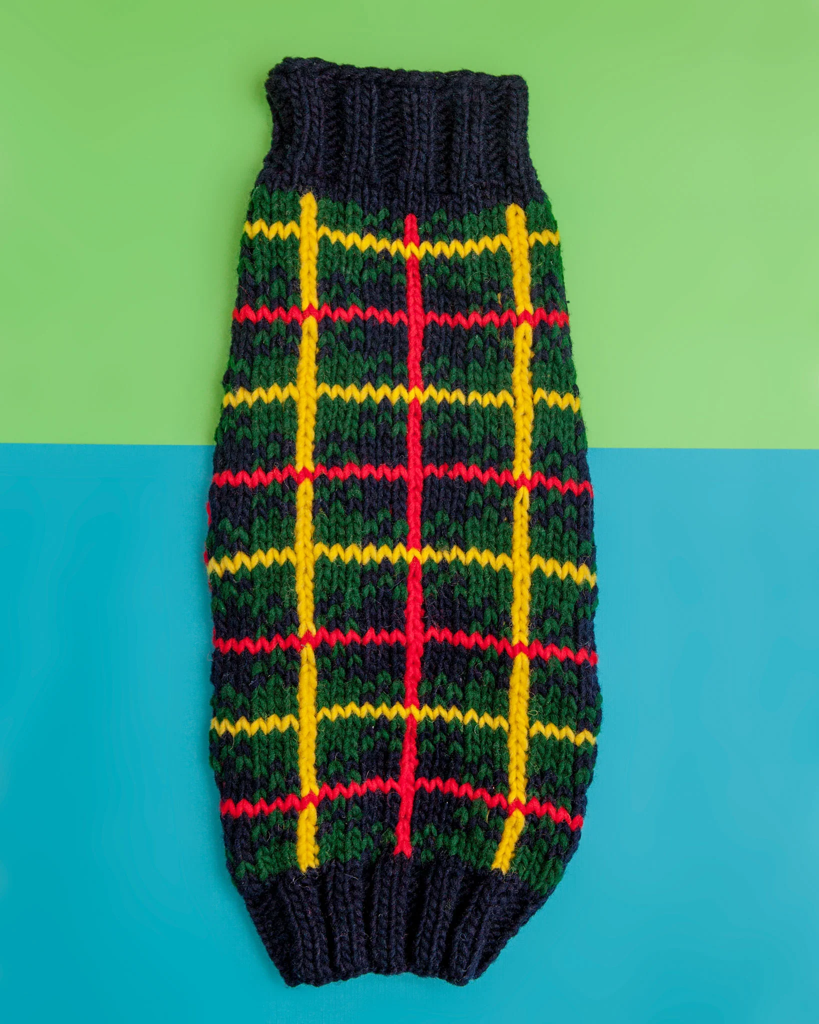 Navy Tartan Plaid Wool Knit Dog Sweater (FINAL SALE)