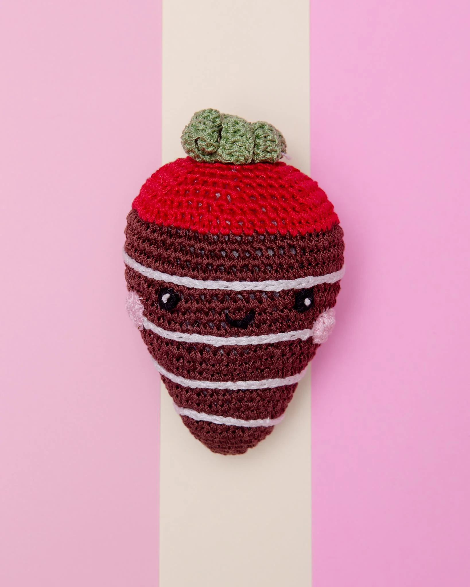 Chocolate Dipped Strawberry Knit Squeaky Dog Toy