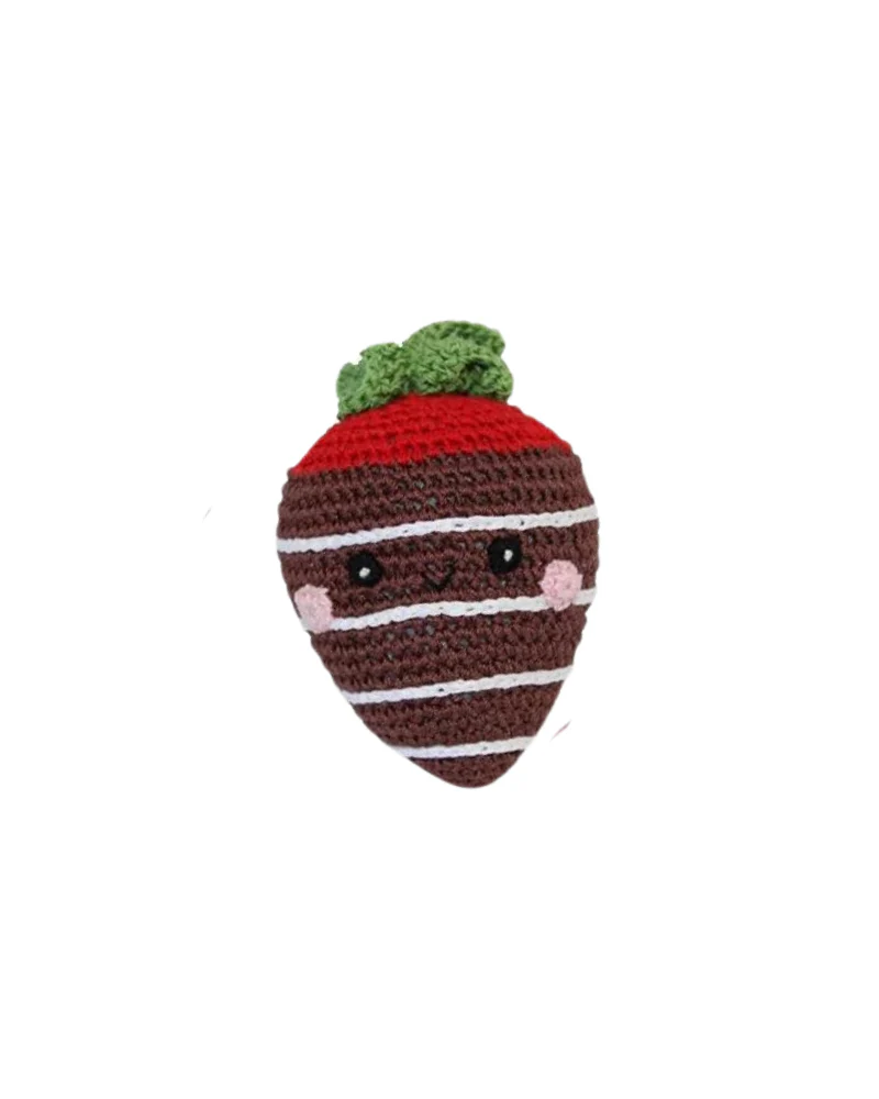 Chocolate Dipped Strawberry Knit Squeaky Dog Toy - Image 2