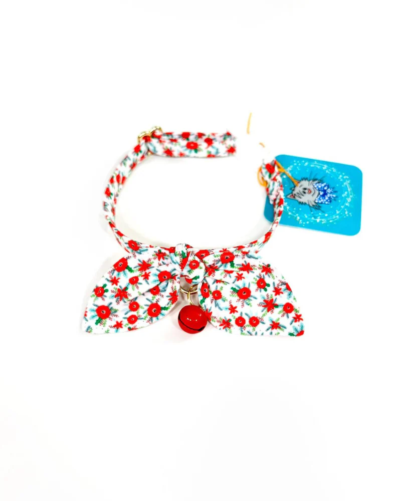 Christmas Floral Cat Collar and Bowtie Set </br> (Made in the USA)