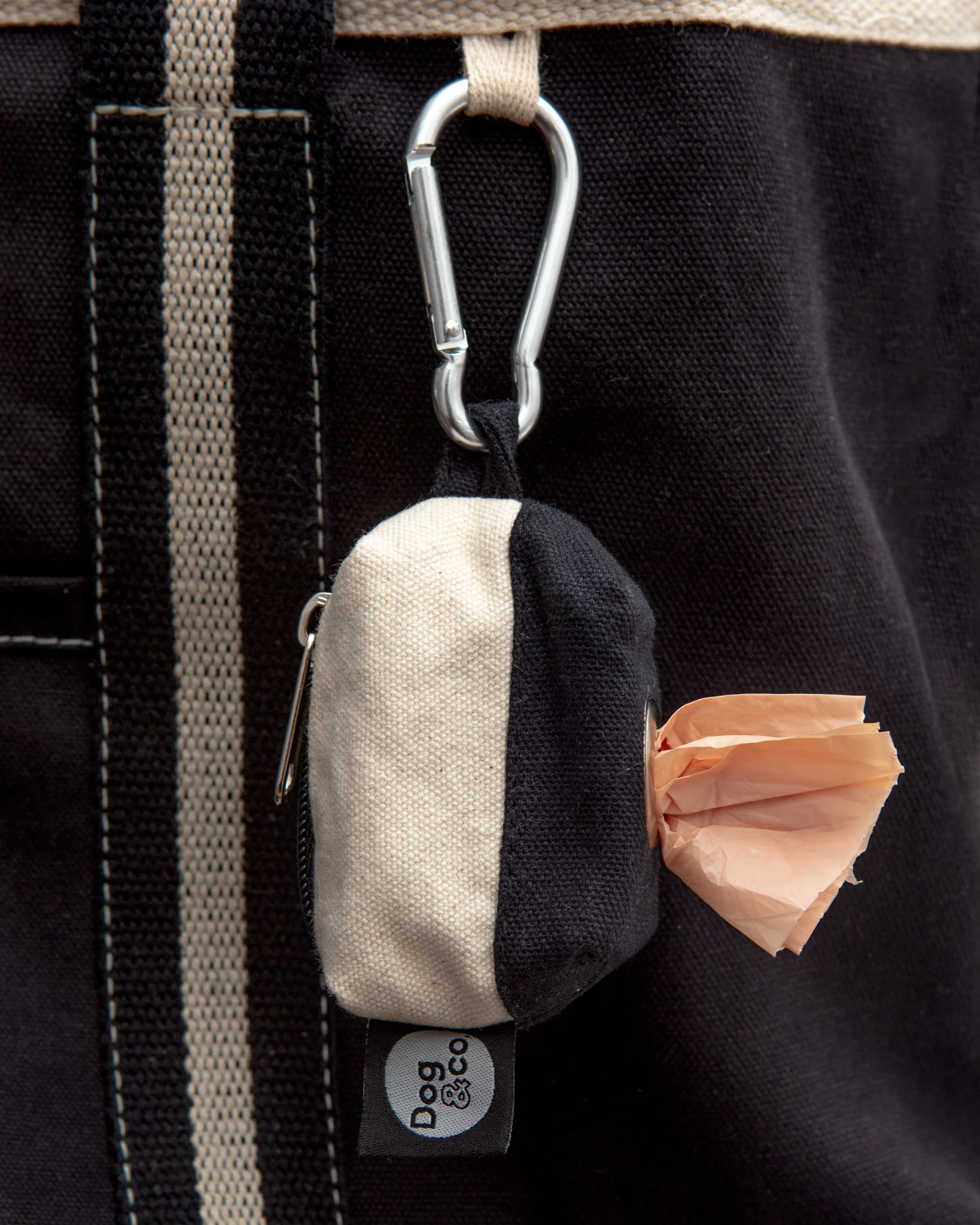 Canvas Clean-Up Poo Bag Roll Holder in Natural + Black - Image 3