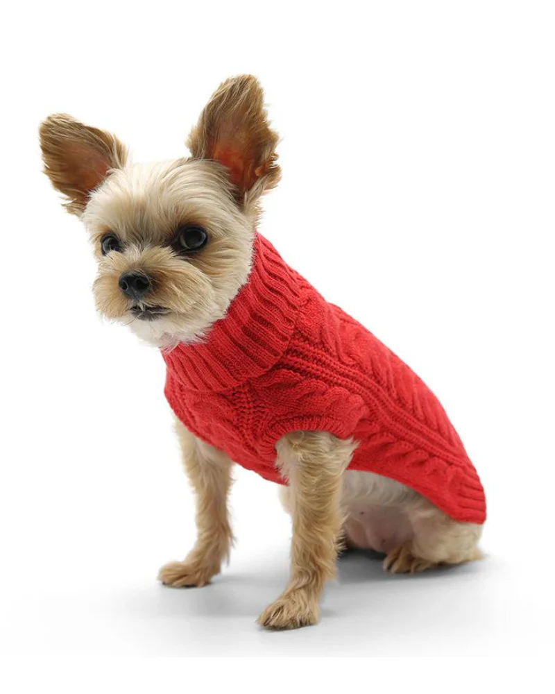 Classic Cable Dog Turtleneck Sweater in Red (FINAL SALE) - Image 2