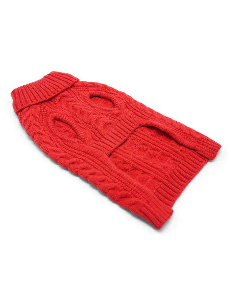 Classic Cable Dog Turtleneck Sweater in Red (FINAL SALE) - Image 5