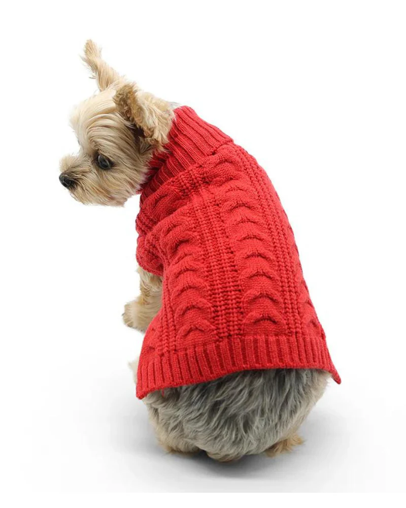 Classic Cable Dog Turtleneck Sweater in Red (FINAL SALE) - Image 7