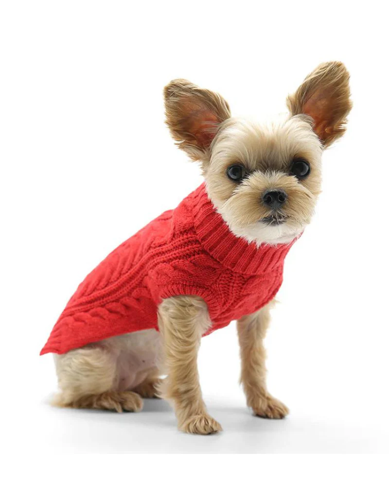 Classic Cable Dog Turtleneck Sweater in Red (FINAL SALE) - Image 8