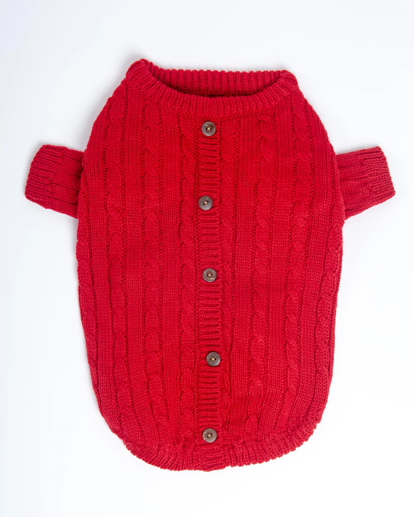 Classic Cable Knit Dog Cardigan in Red - Image 3