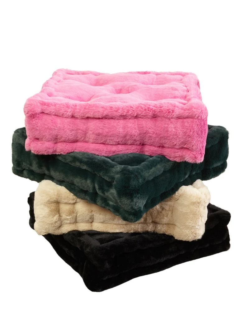 Claudia Faux Fur Mini Dog Floor Cushion in Black - Image 2