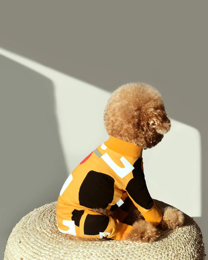 Colorful Print Dog Onesie in Mustard Yellow (FINAL SALE) - Image 2