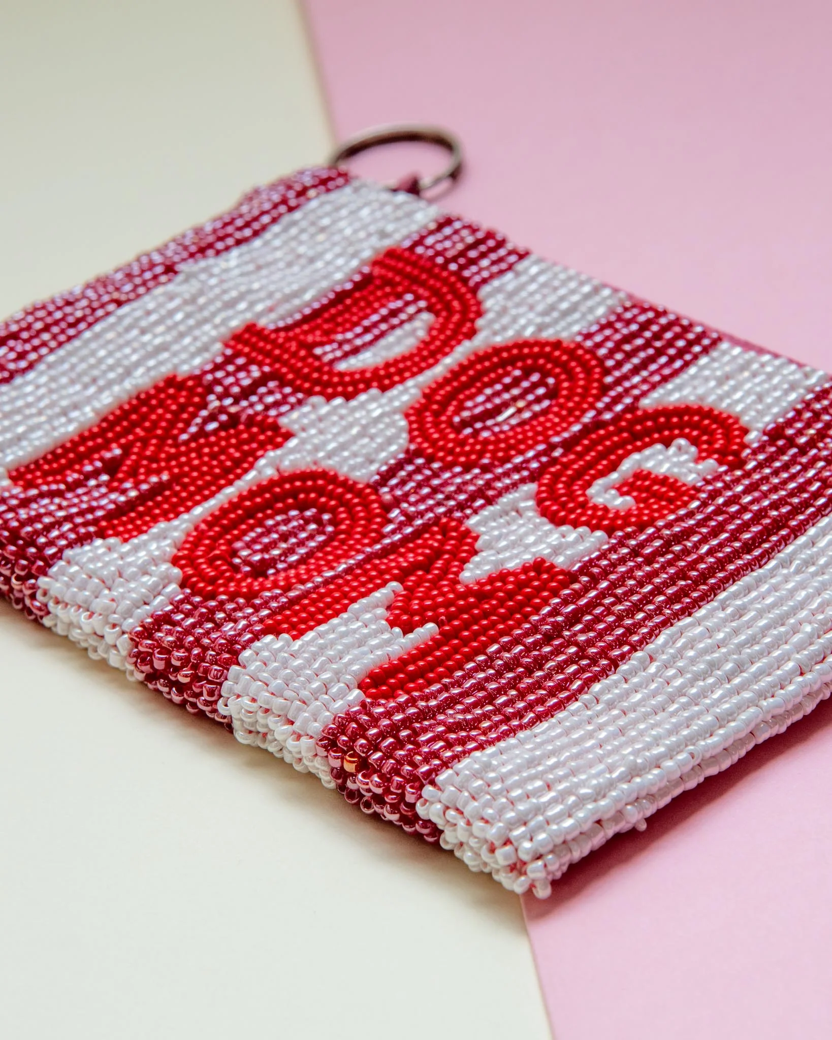 Dog Mom Beaded Coin Purse in Pink & White Stripe - Image 2