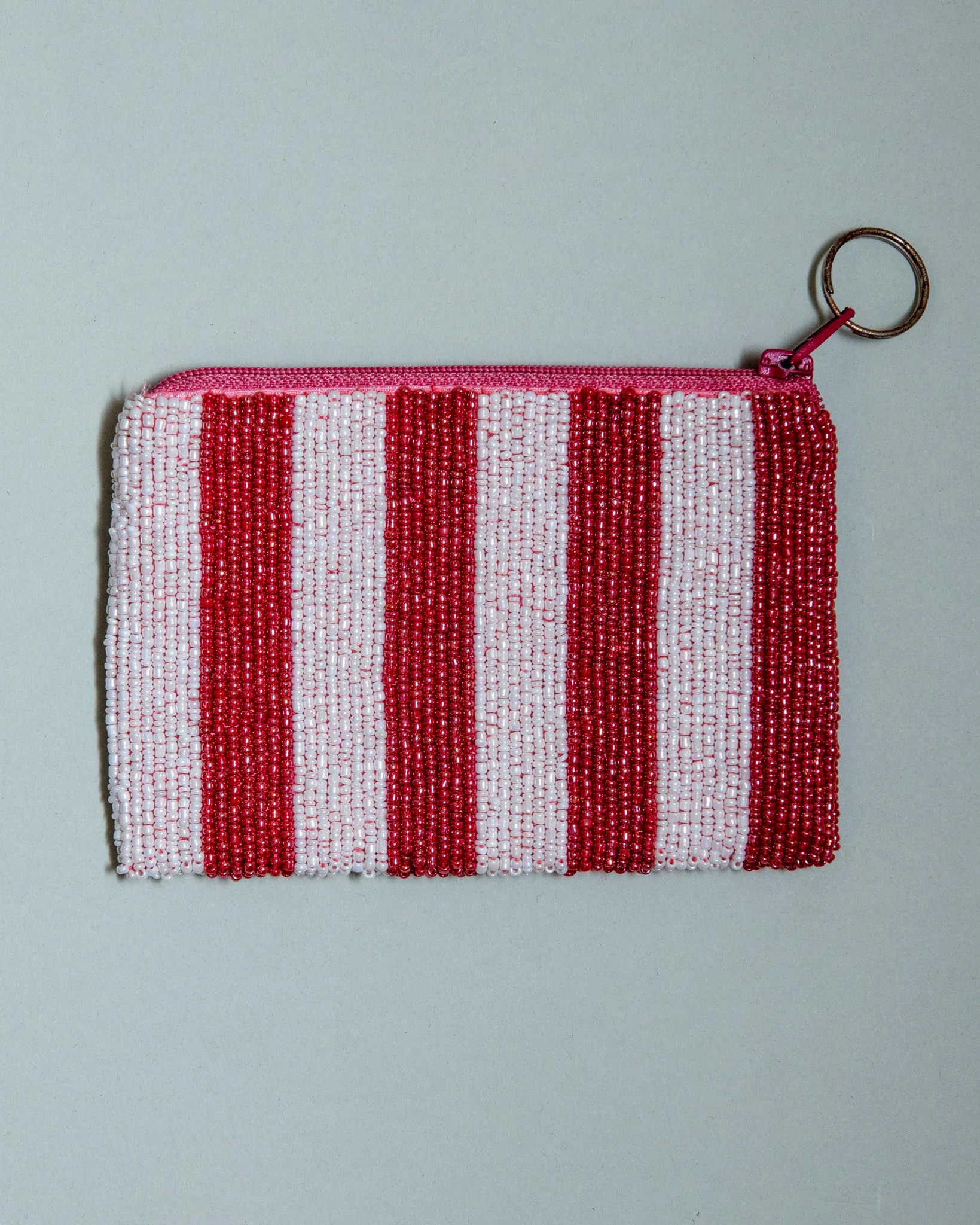 Dog Mom Beaded Coin Purse in Pink & White Stripe - Image 3