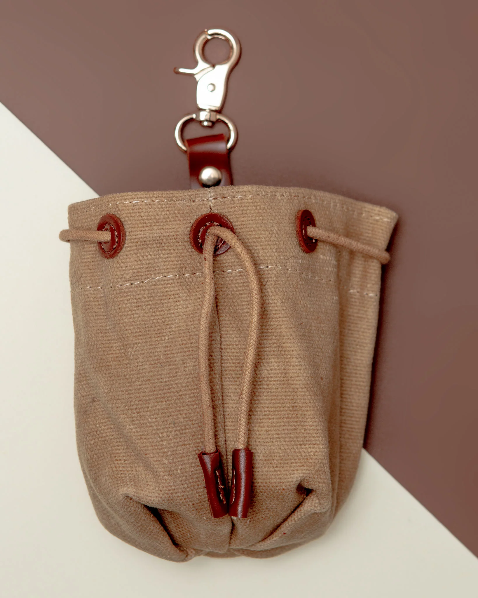 Waxed Canvas and Vegan Leather Dog Treat Knapsack in Tan