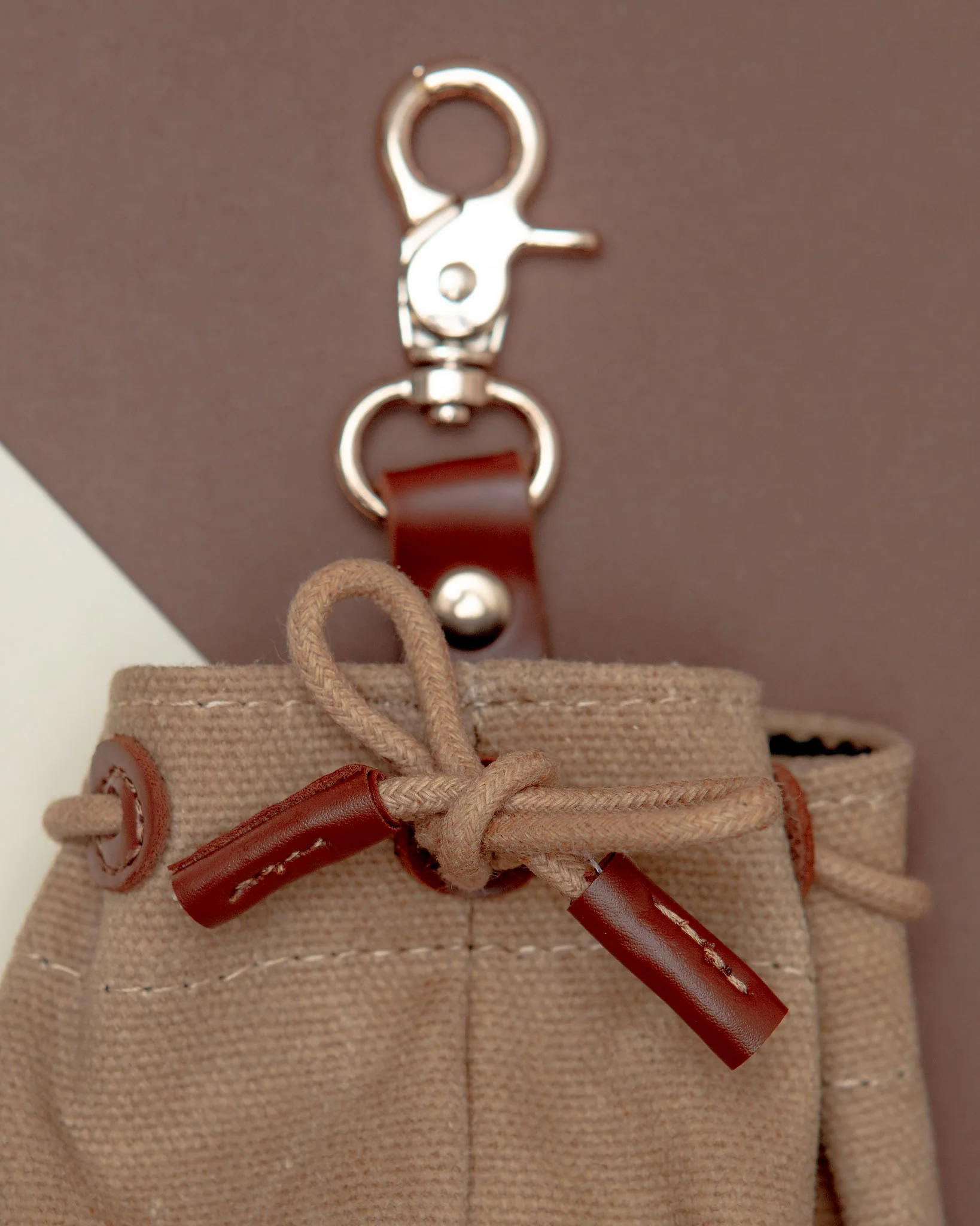 Waxed Canvas and Vegan Leather Dog Treat Knapsack in Tan - Image 2
