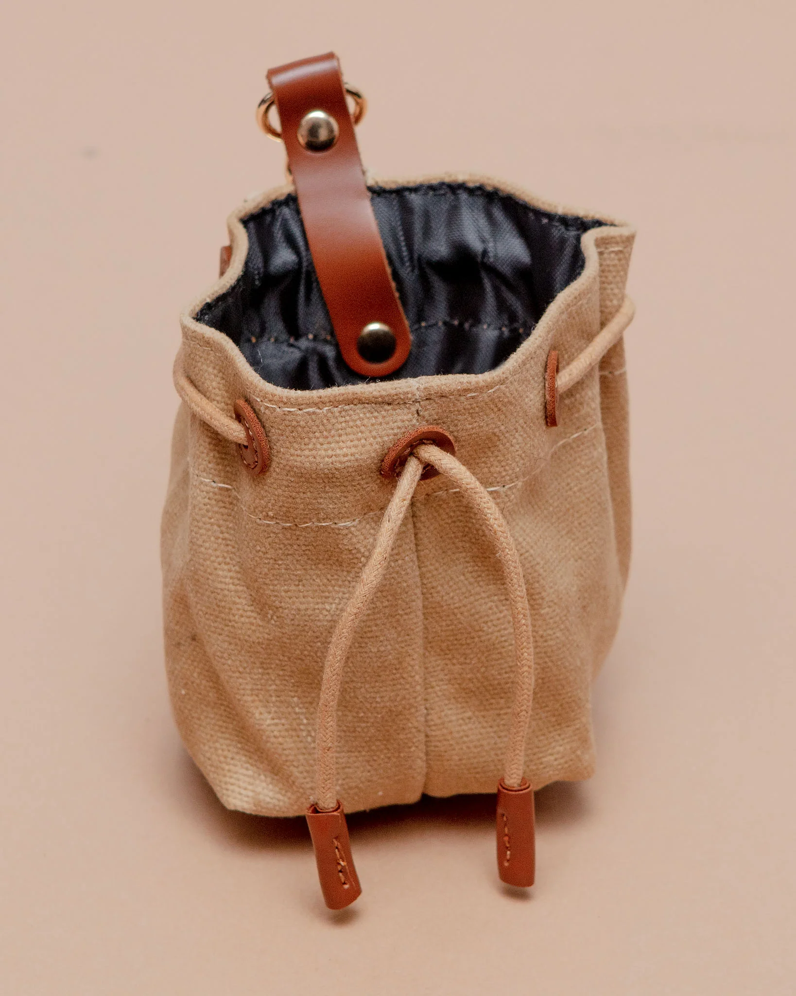Waxed Canvas and Vegan Leather Dog Treat Knapsack in Tan - Image 3