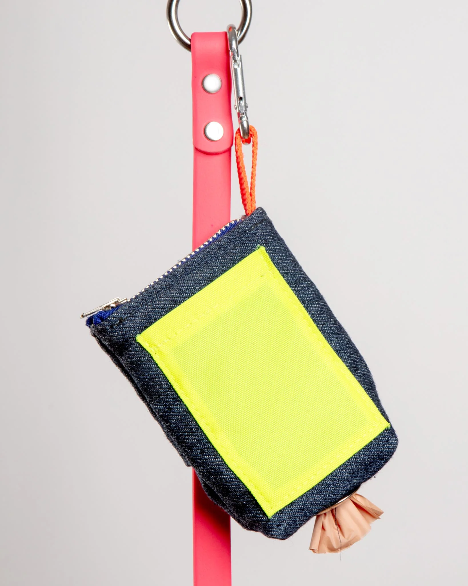 Good Girl Bag Treat + Poop Bag Holder in Denim + Neon (Made in NYC) - Image 4