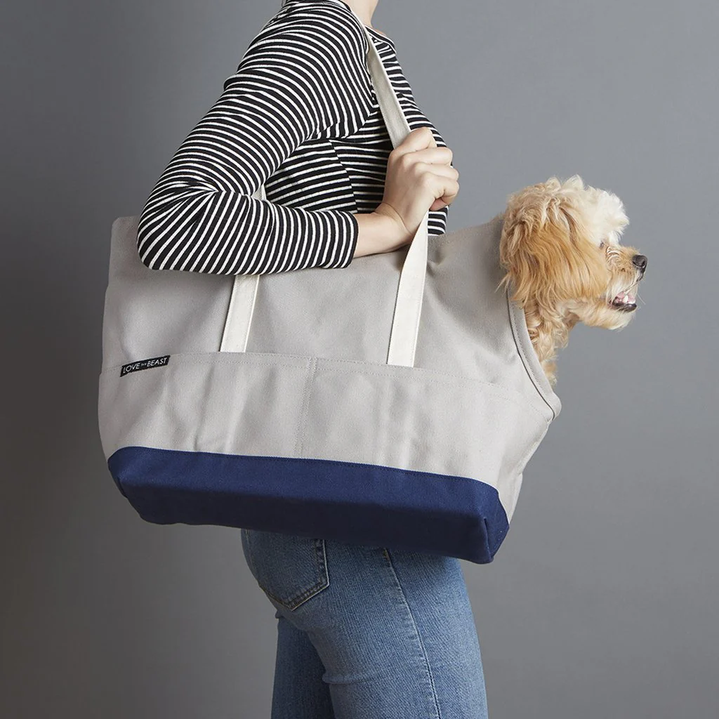 Canvas Pet Tote in Light Grey & Navy (Made in the USA) (Direct Ship) - Image 2